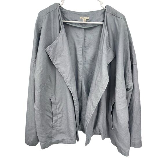 Eileen Fisher Jackets & Blazers - Eileen Fisher Woman Draped Open Front Jacket Organic Linen Blue Size 2X